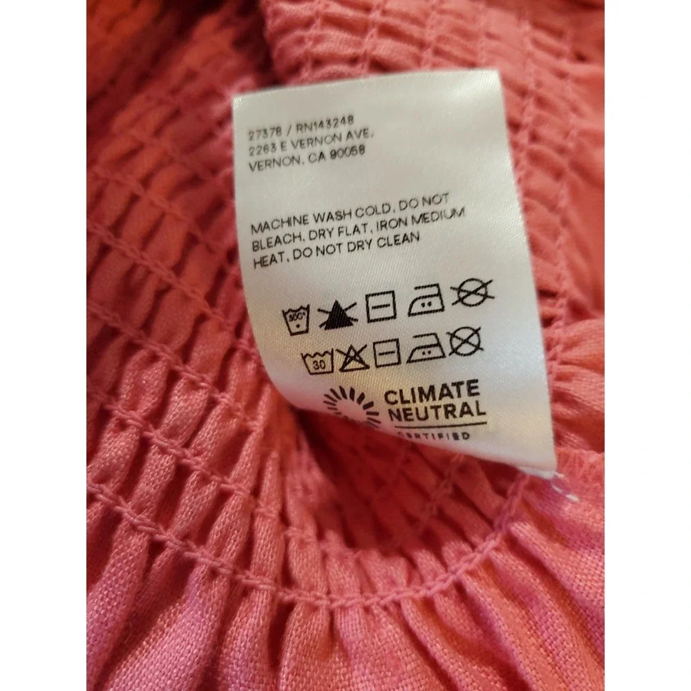 Reformation Cambria Linen Blouse Pink Peplum Sleeve Smocked Sweetheart Medium